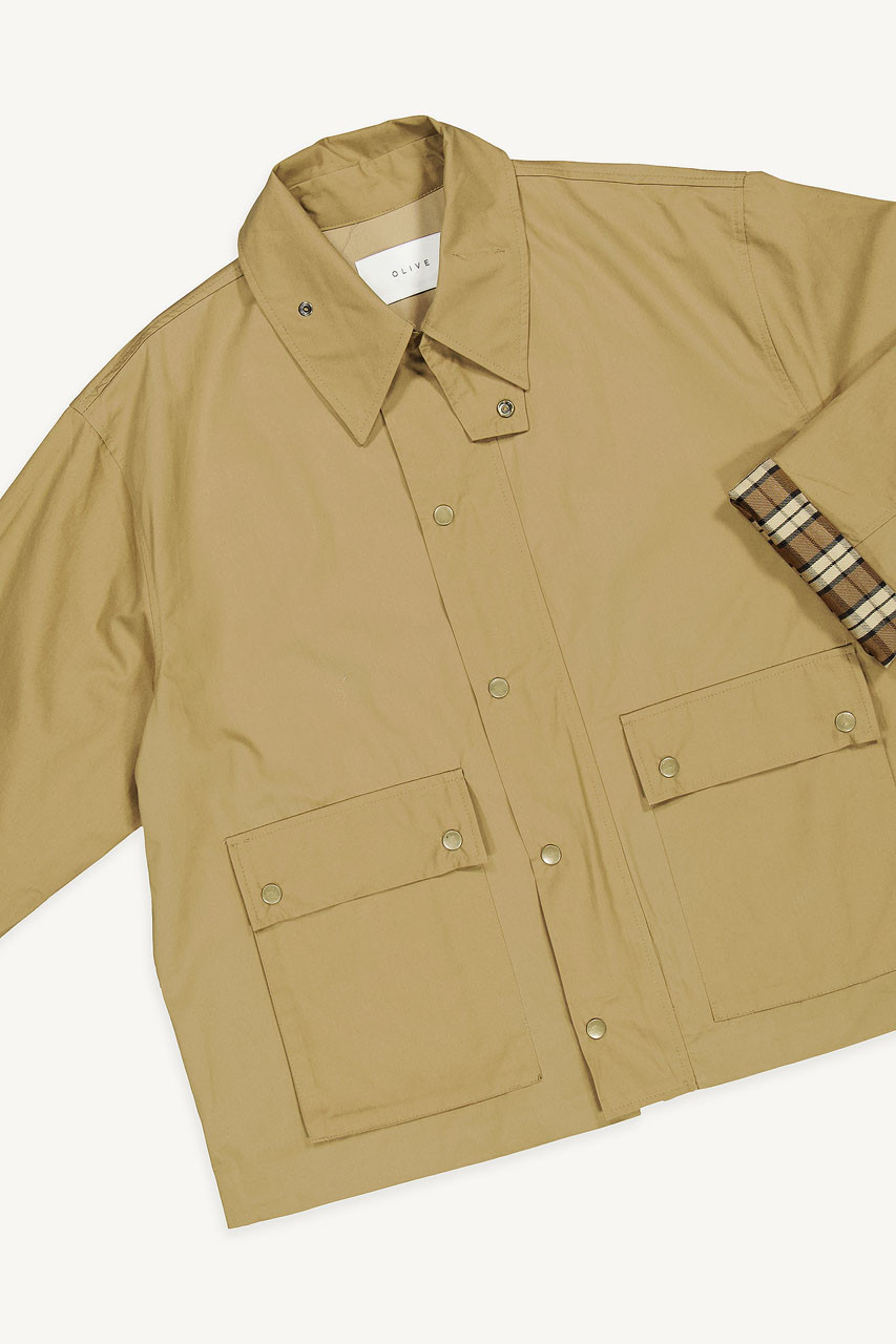 Check Sleeve Field Jacket, Beige