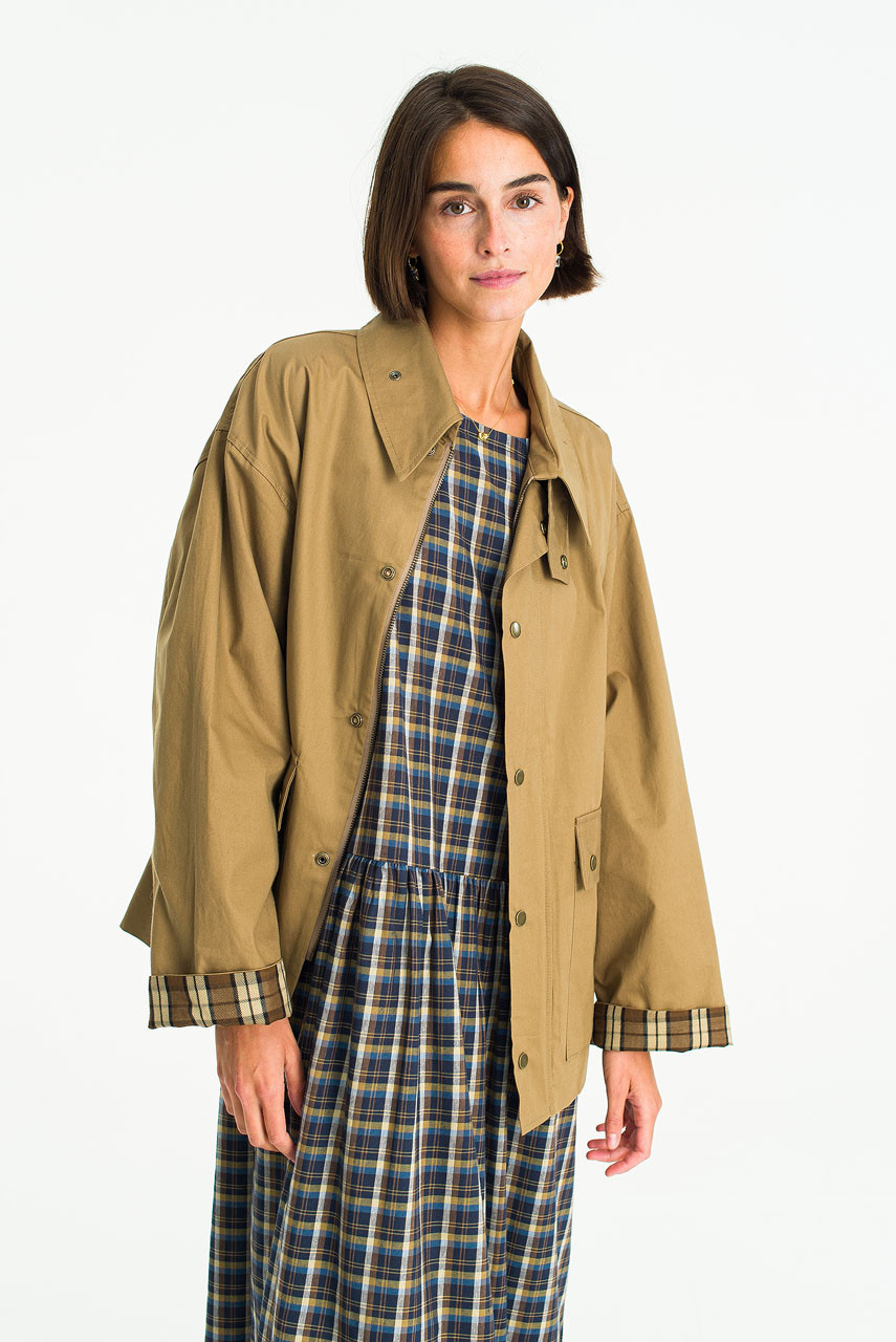 Check Sleeve Field Jacket, Beige