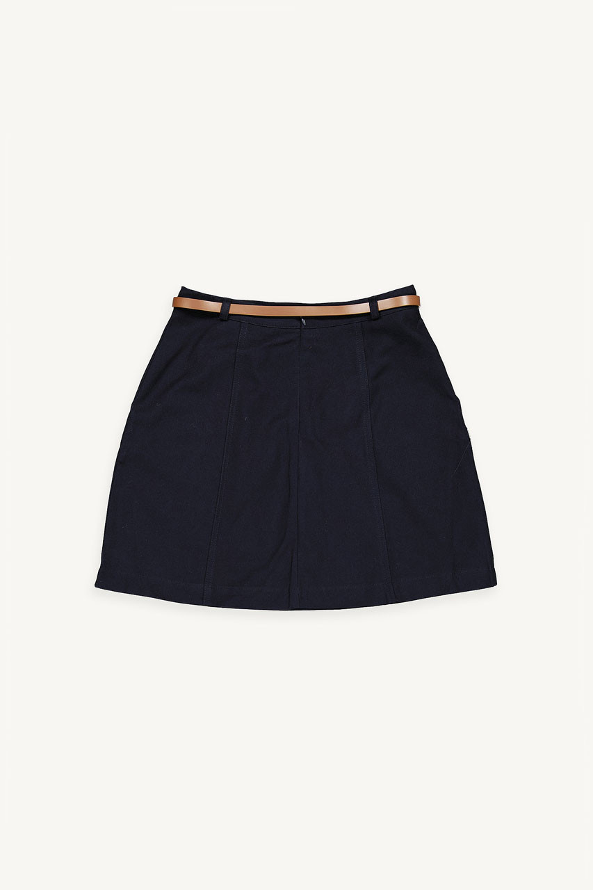 Cosi Simple Belted Mini Skirt, Black