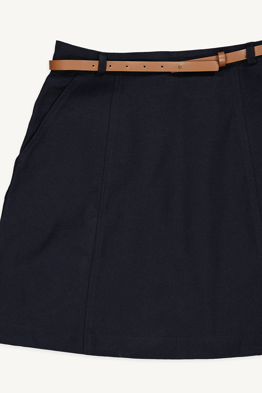 Cosi Simple Belted Mini Skirt, Black