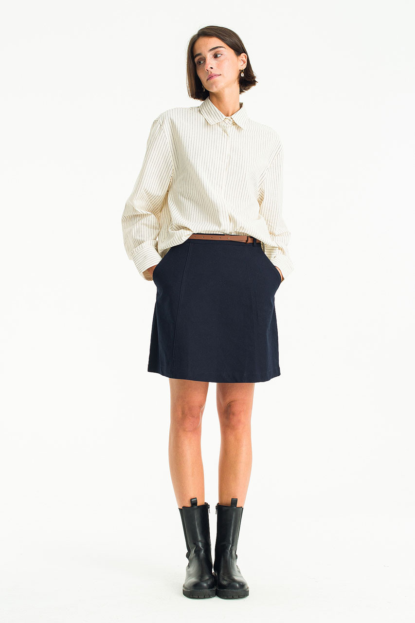 Cosi Simple Belted Mini Skirt, Navy