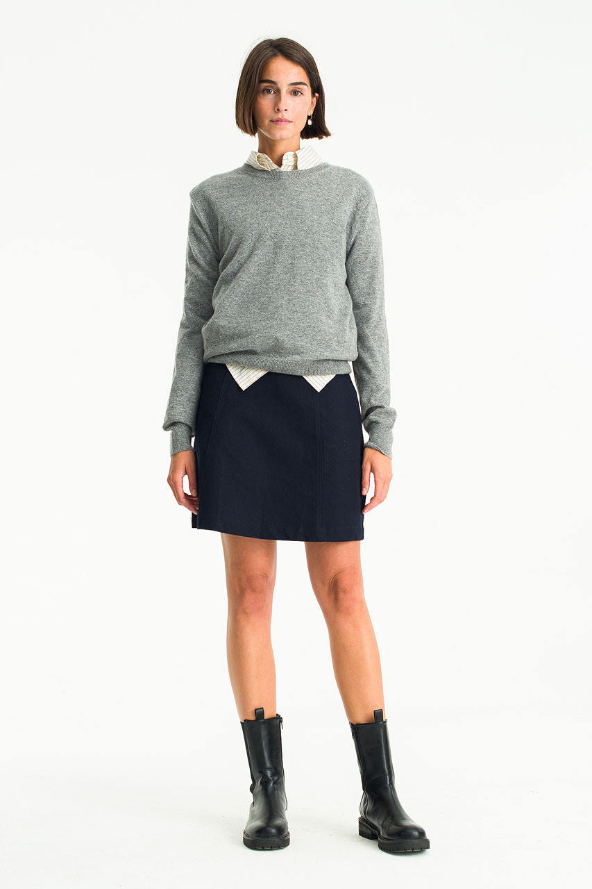 Cosi Simple Belted Mini Skirt, Navy