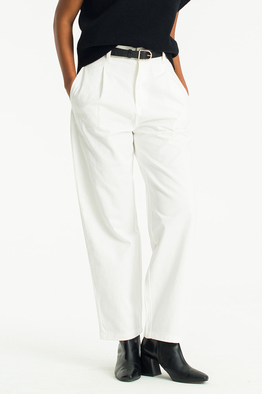 Momo Cotton Pintuck Pants, White