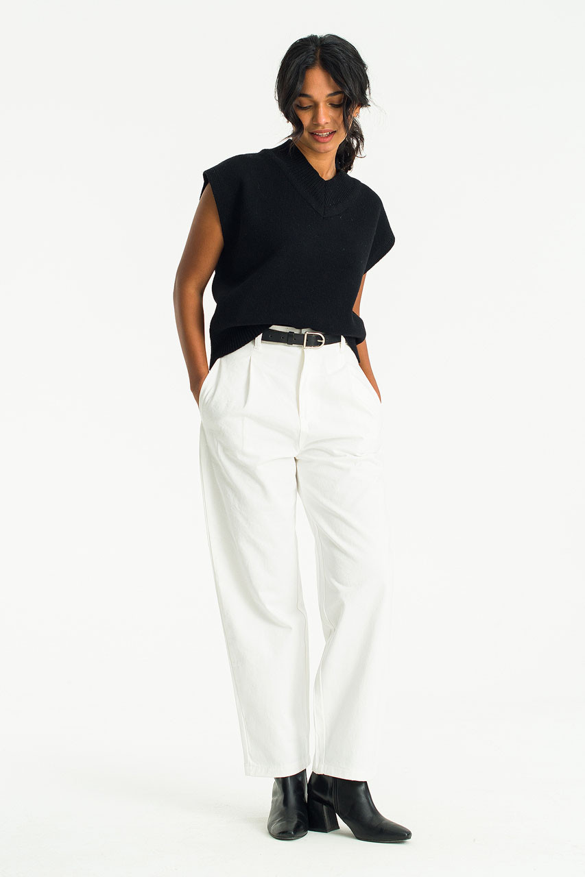 Momo Cotton Pintuck Pants, White