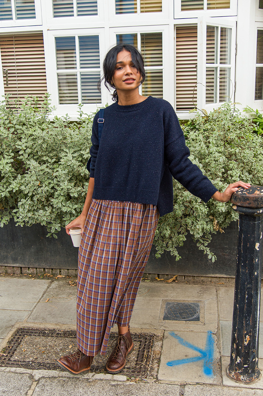 Momo Check Pinafore Dress, Brown