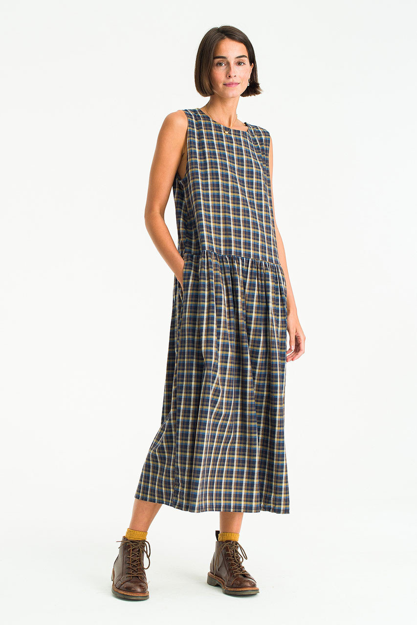 Momo Check Pinafore Dress, Navy