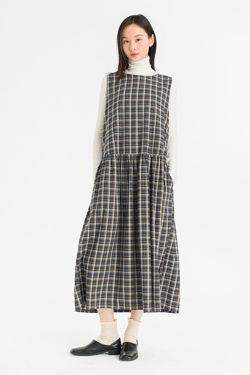 Momo Check Pinafore Dress, Navy
