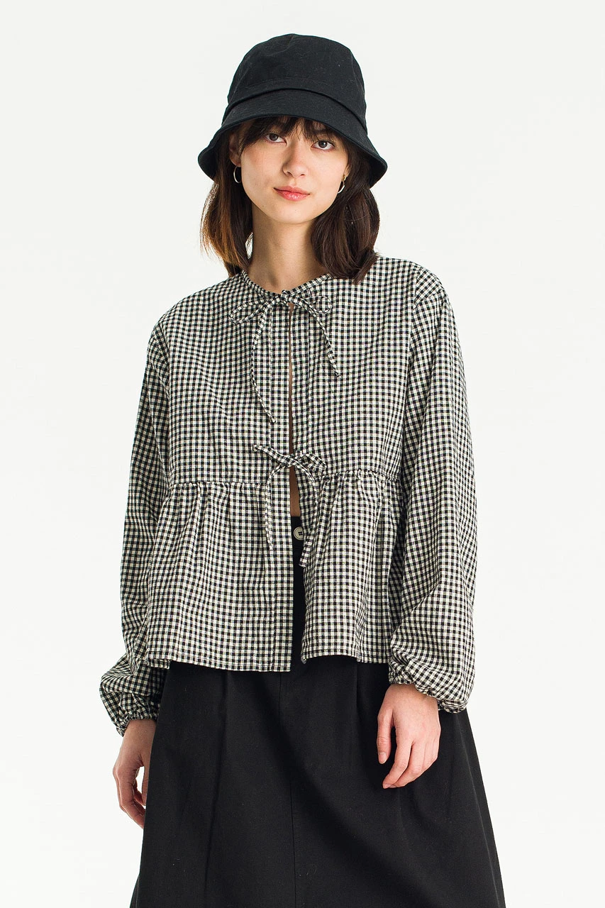 Takako Ribbon Blouse, Gingham