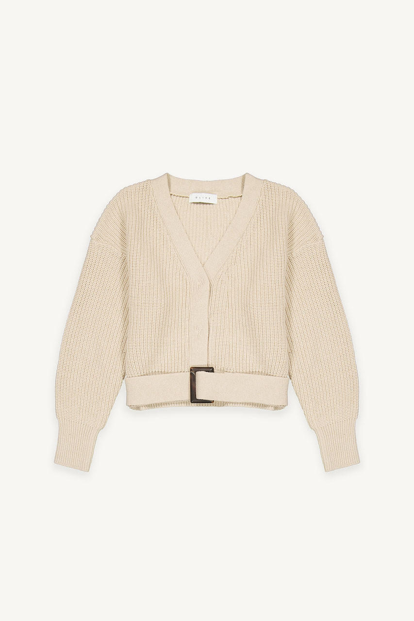 Hikiri Belted Cardigan, Beige