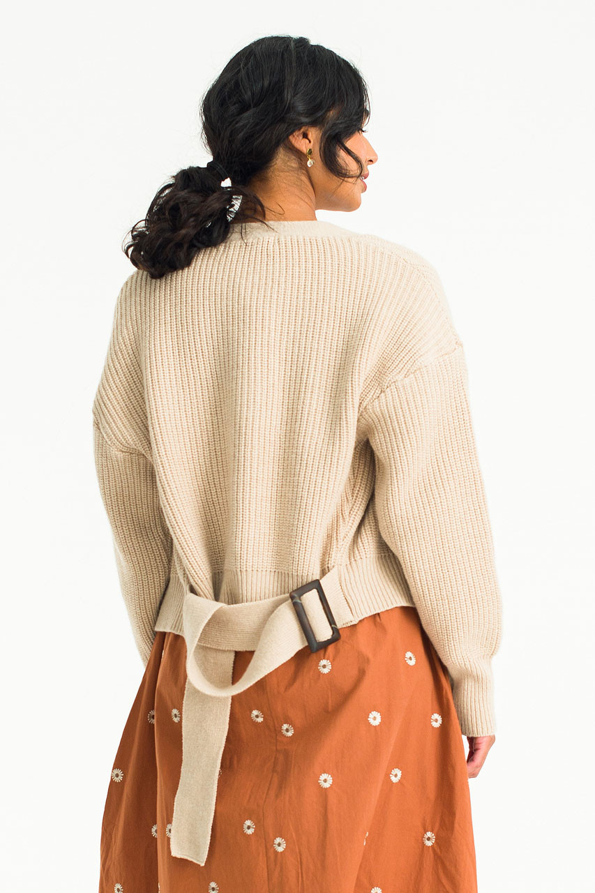 Hikiri Belted Cardigan, Beige