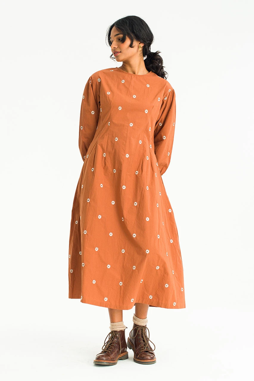 Laura Embroidery Dress, Brick