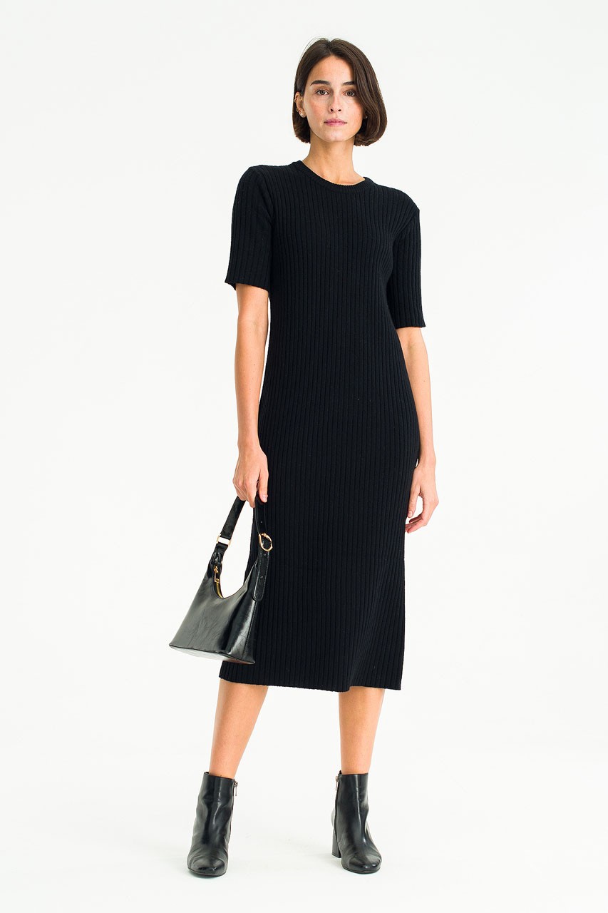 Mya Ribbed Maxi Dress, Black