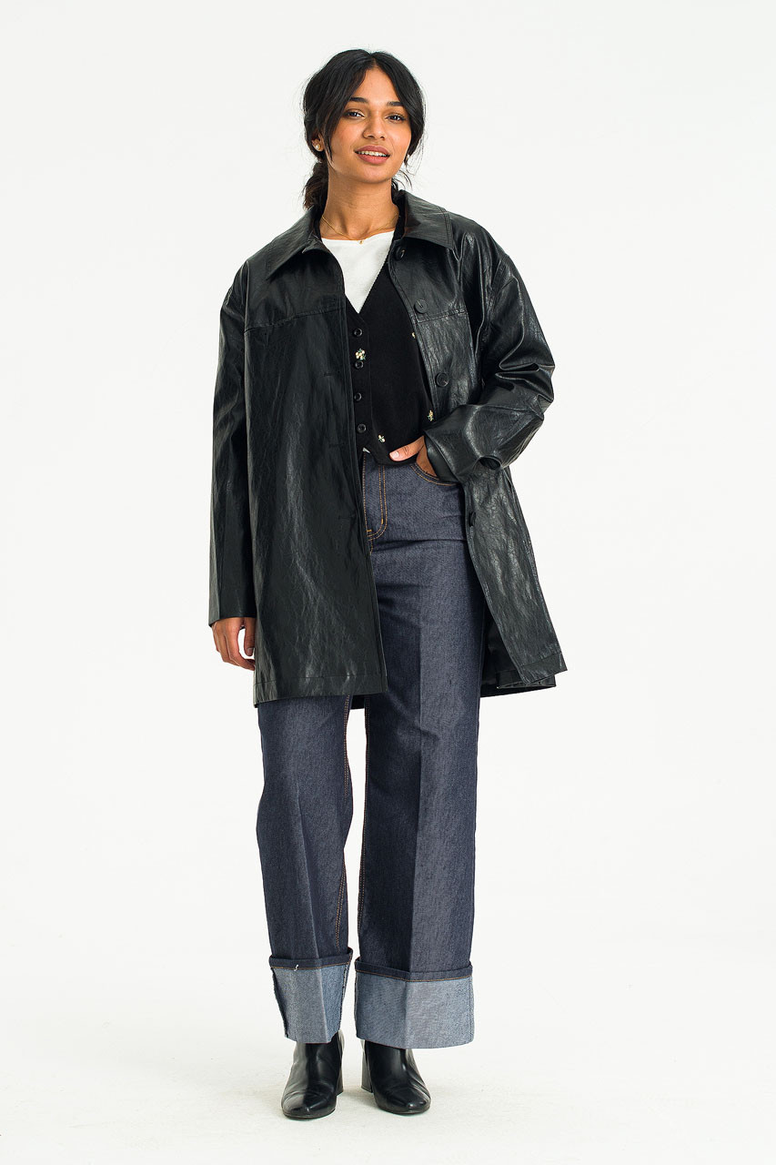 Leatherette Boxy Jacket, Black