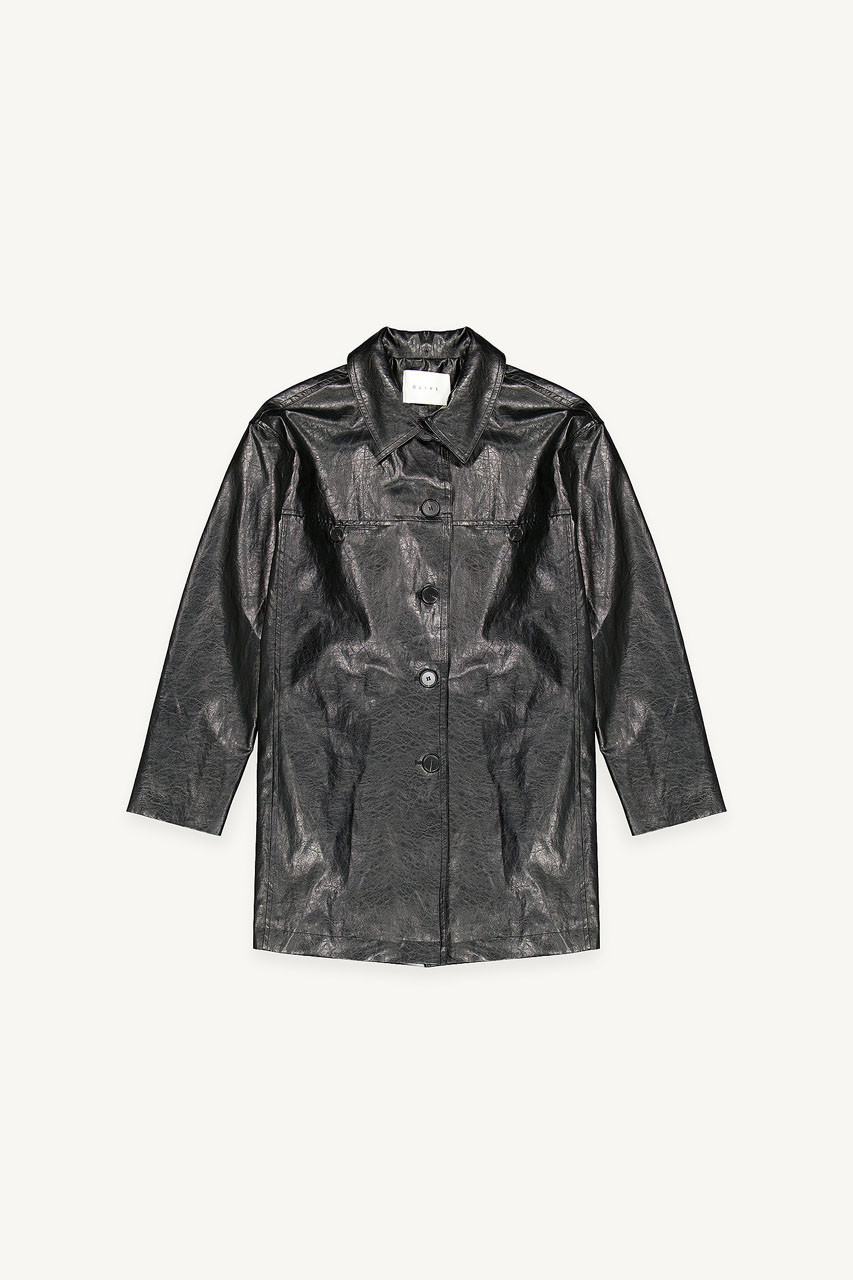 Leatherette Boxy Jacket, Black