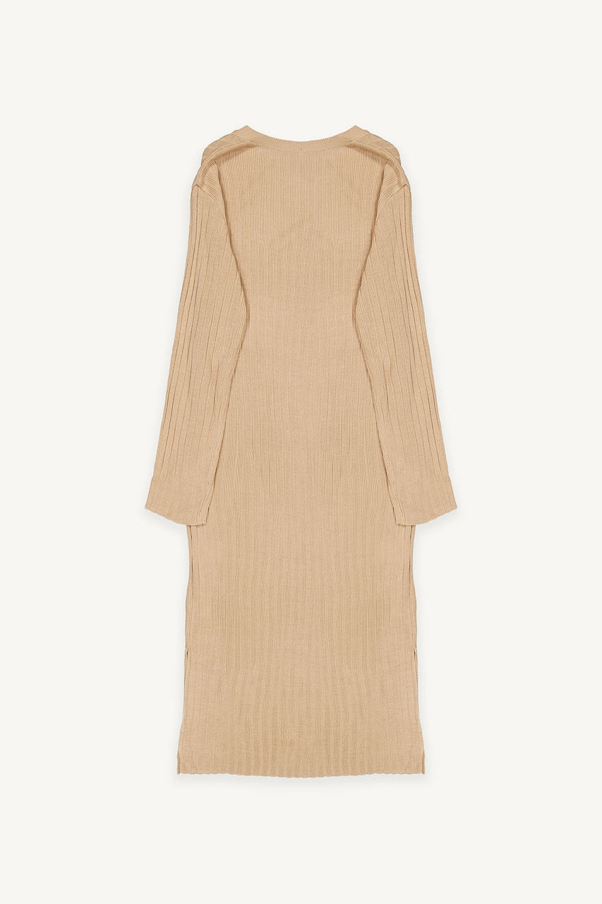 Ribbed Knit Dress, Beige