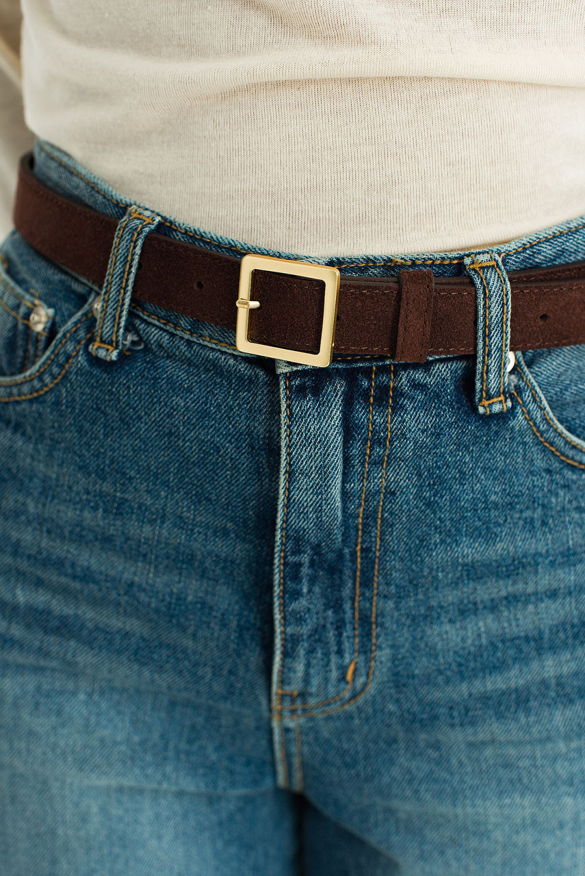 Suede Square Belt, Brown