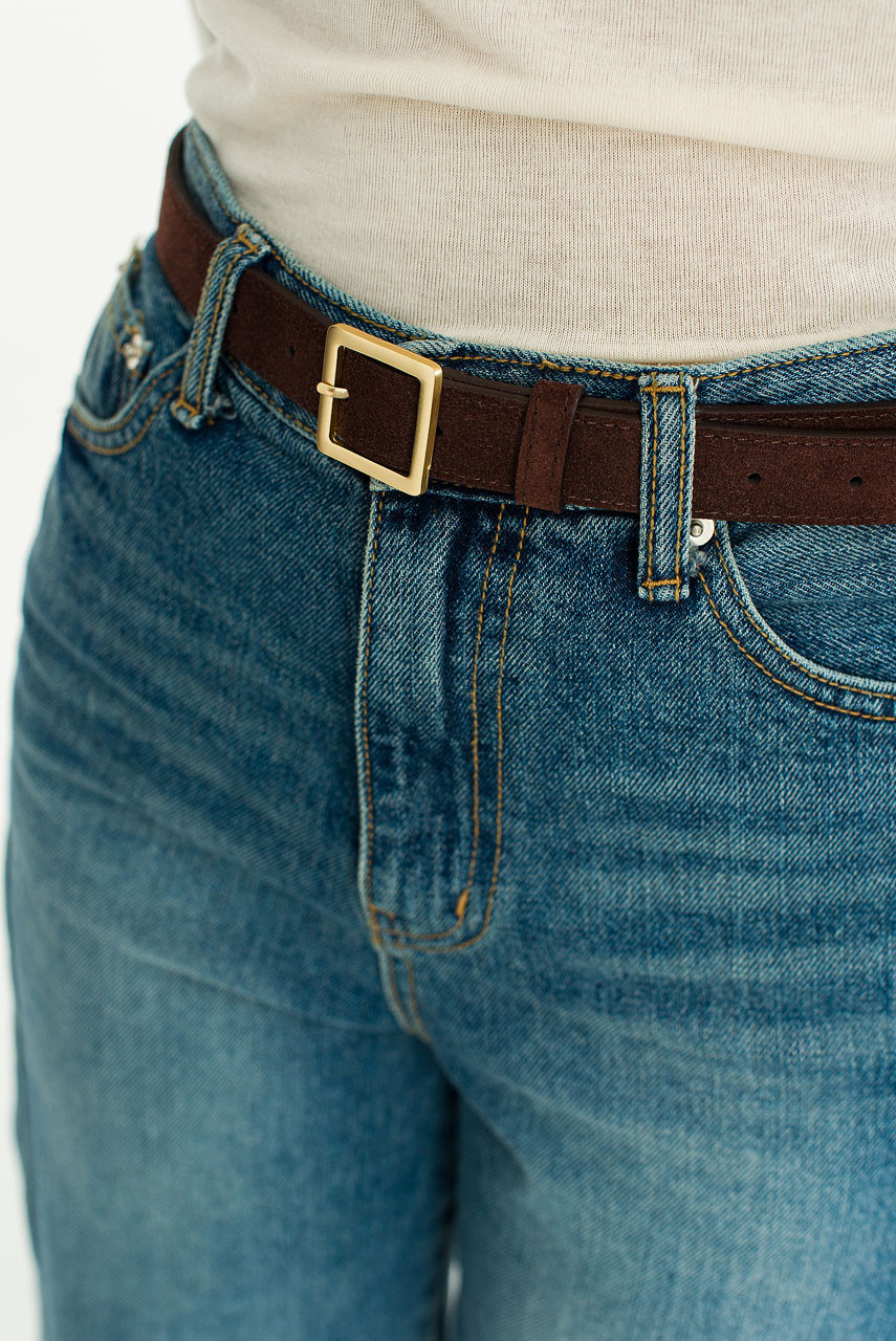Suede Square Belt, Brown