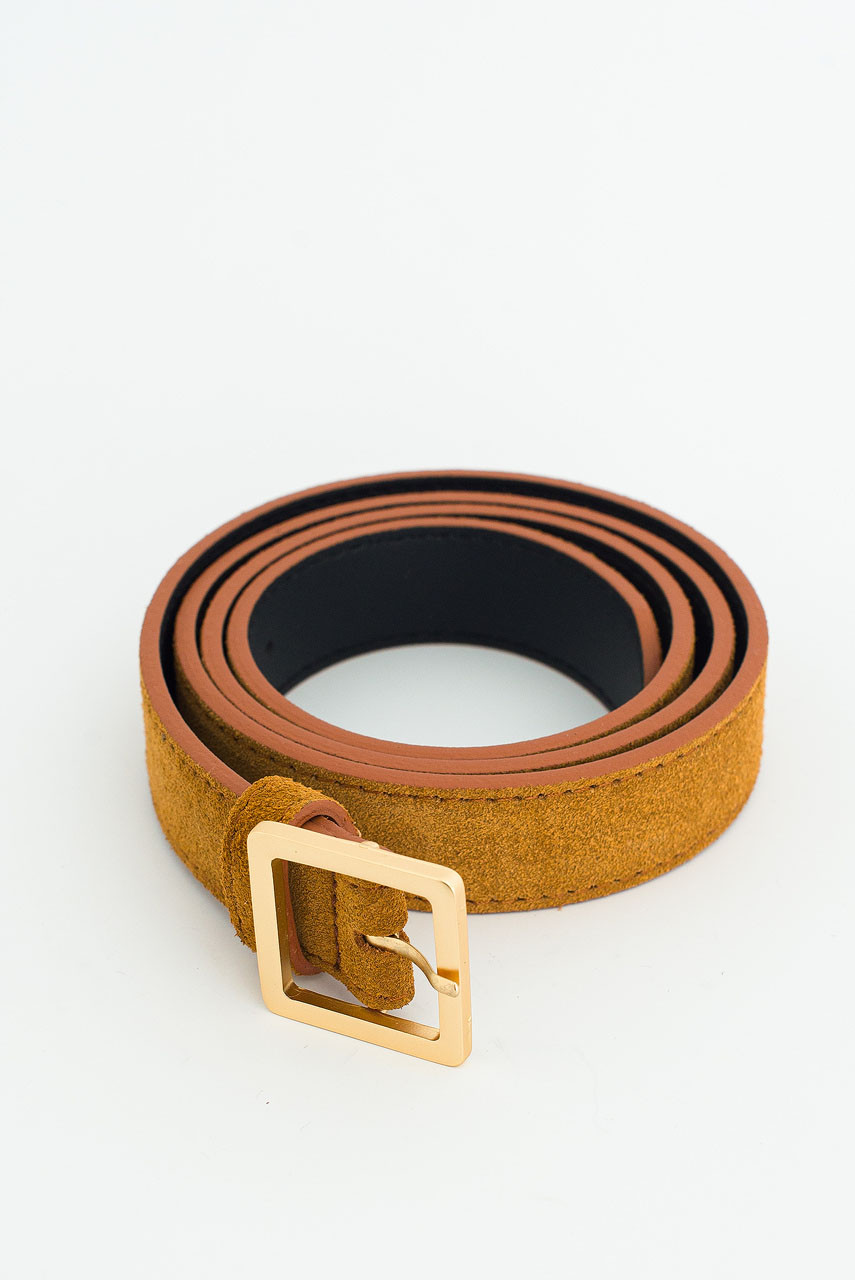 Suede Square Belt, Mocha