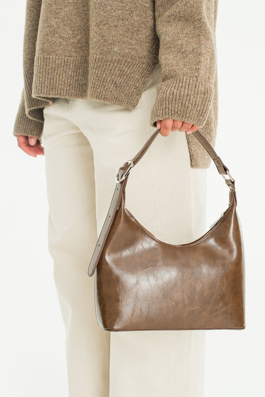 Buckle Shoulder Bag, Brown