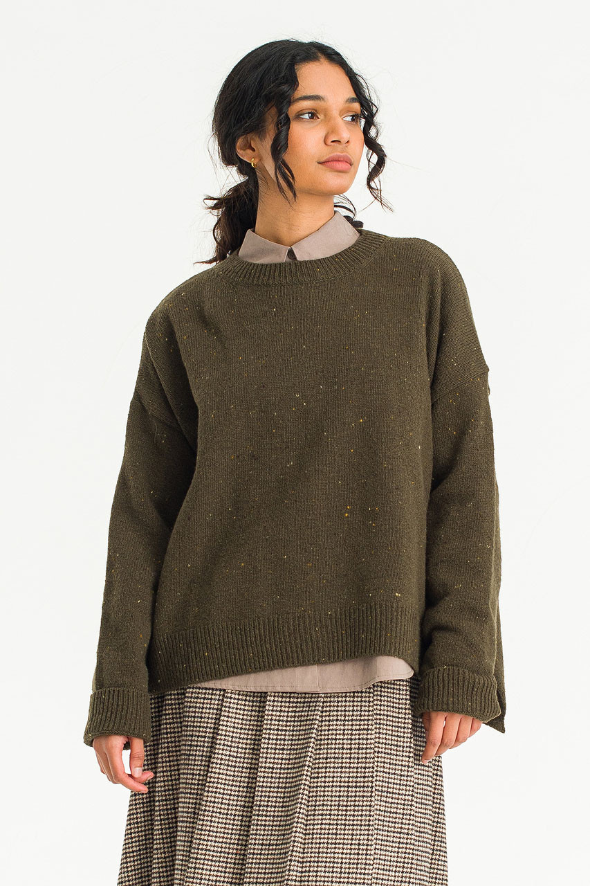 Boucle Round Neck Jumper, Khaki