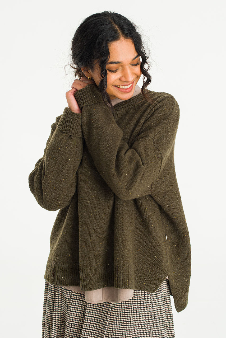 Boucle Round Neck Jumper, Khaki