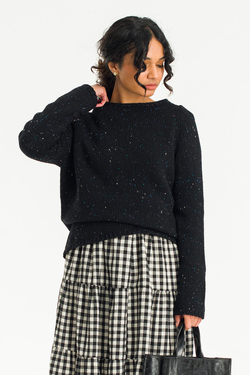 Flecked Fisherman Knit, Black
