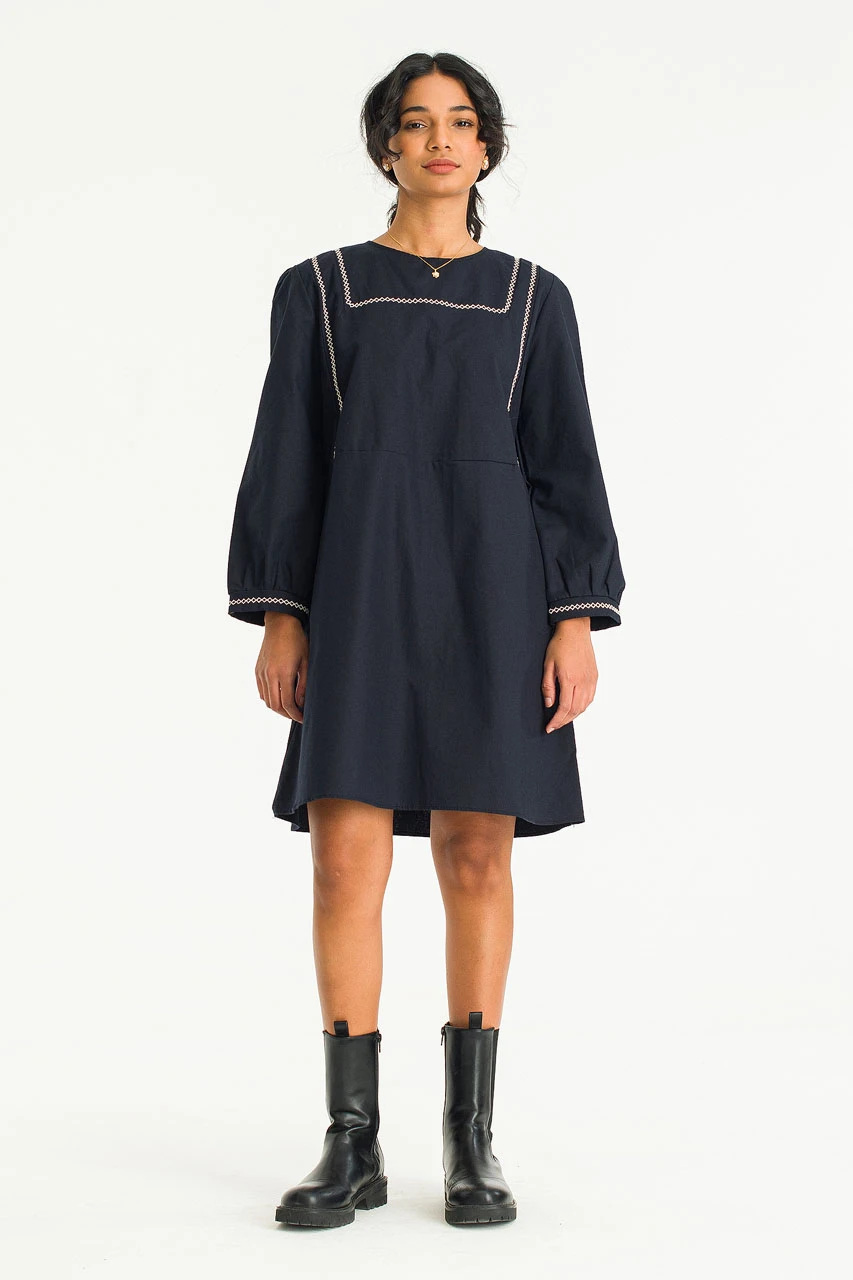 Chika Embroidery Dress, Navy