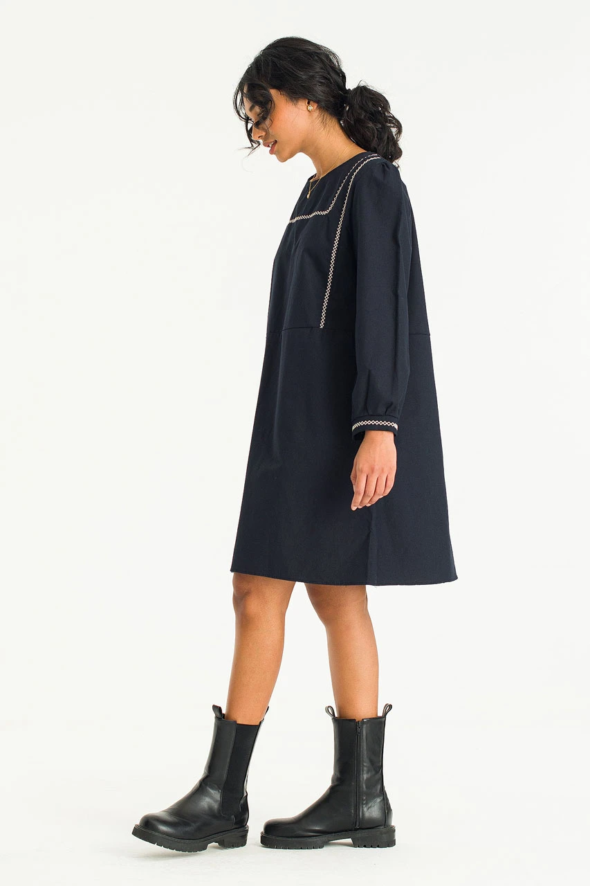 Chika Embroidery Dress, Navy