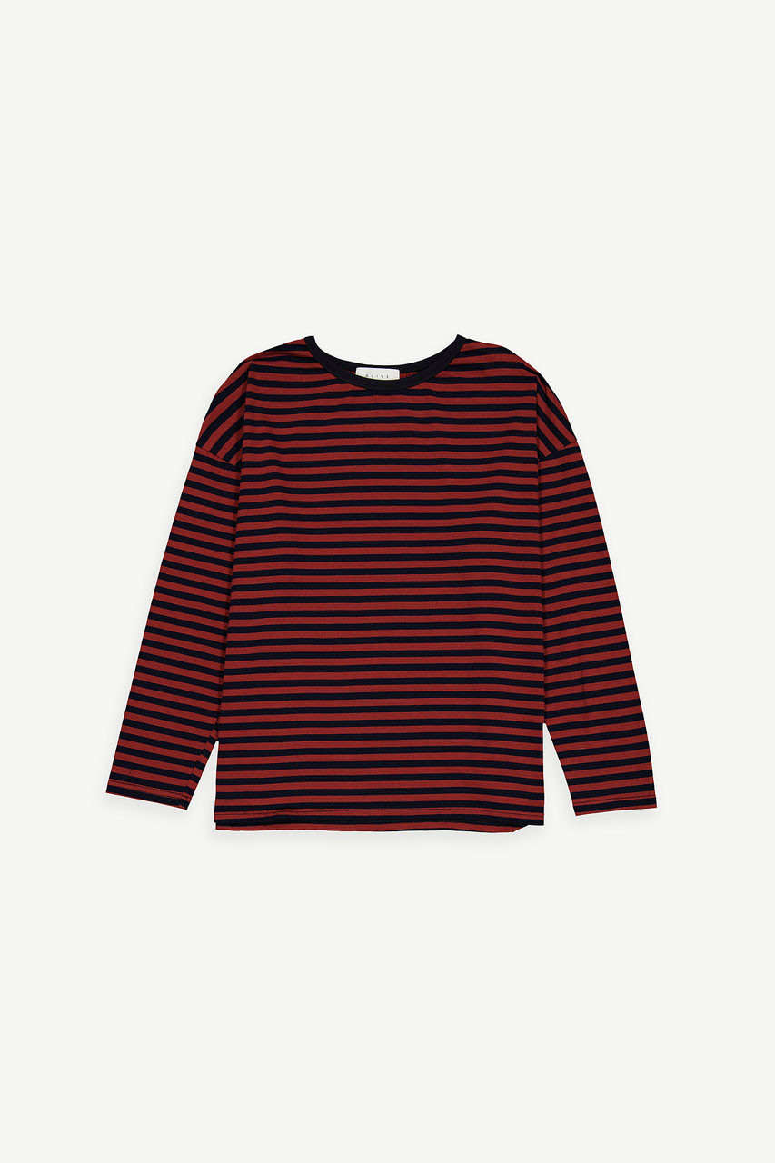 Aya Loose Stripe Tee, Burgundy