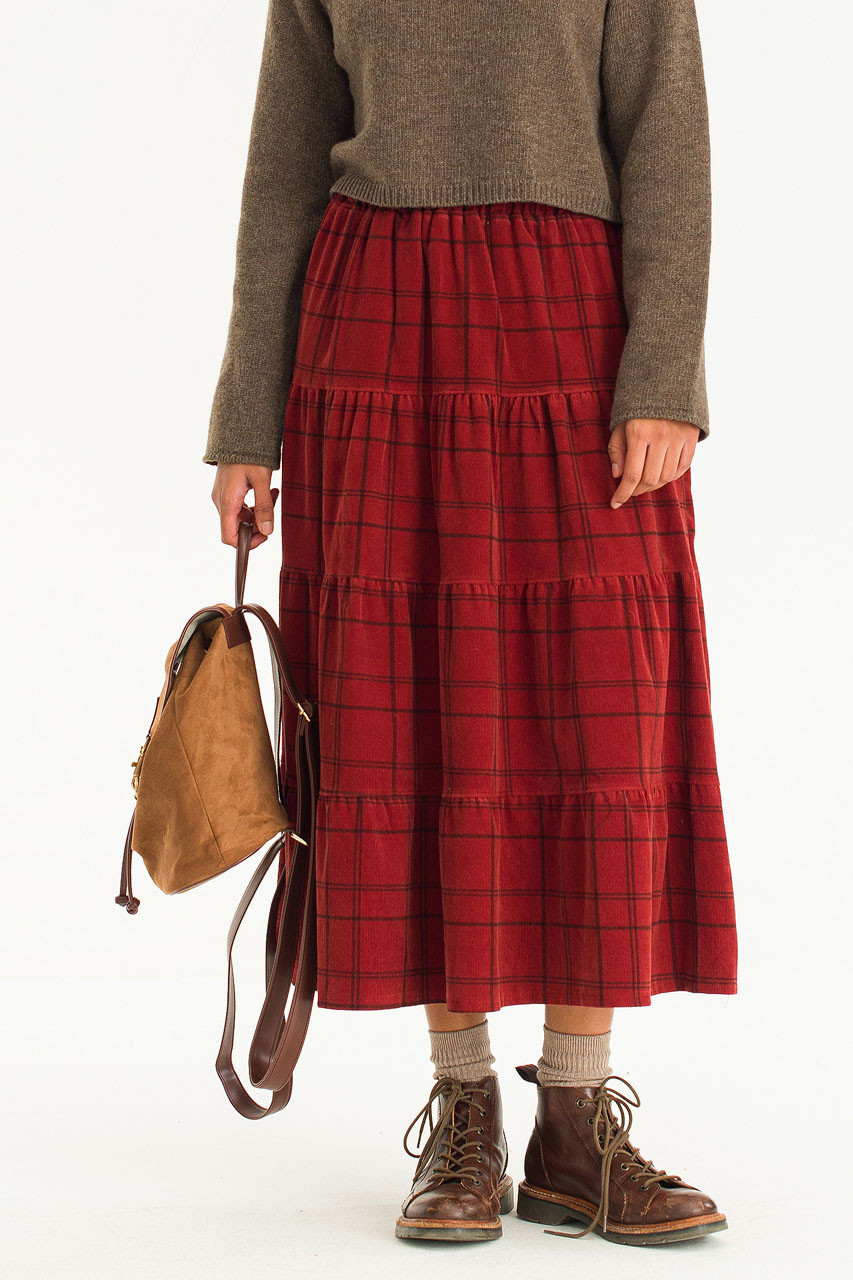 Hao Cord Tiered Skirt, Brick