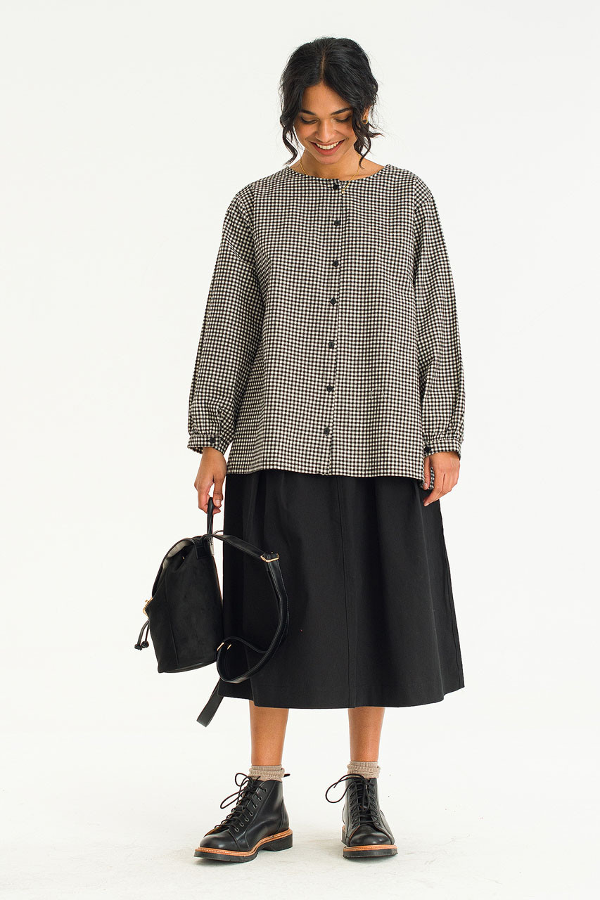 tope◯作家さま　cross strap tunic/gingham.bw Latte Gingham Tunic, Black