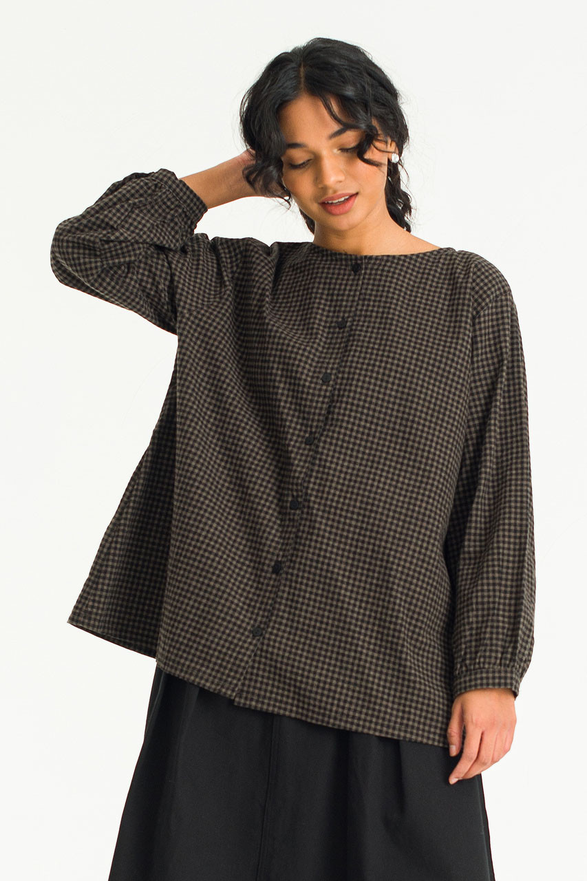 Latte Gingham Tunic, Brown