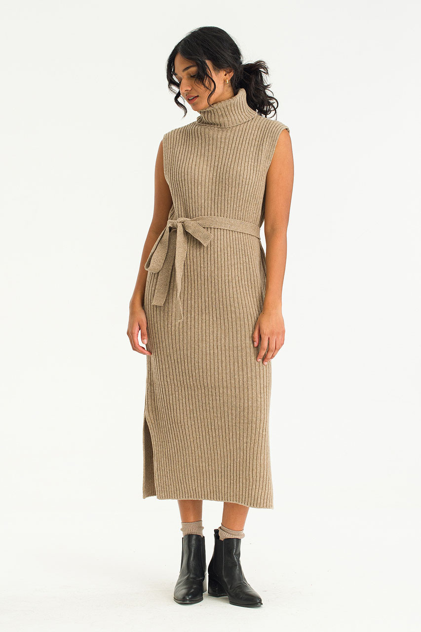 Akai Roll Neck Knit Dress, Beige