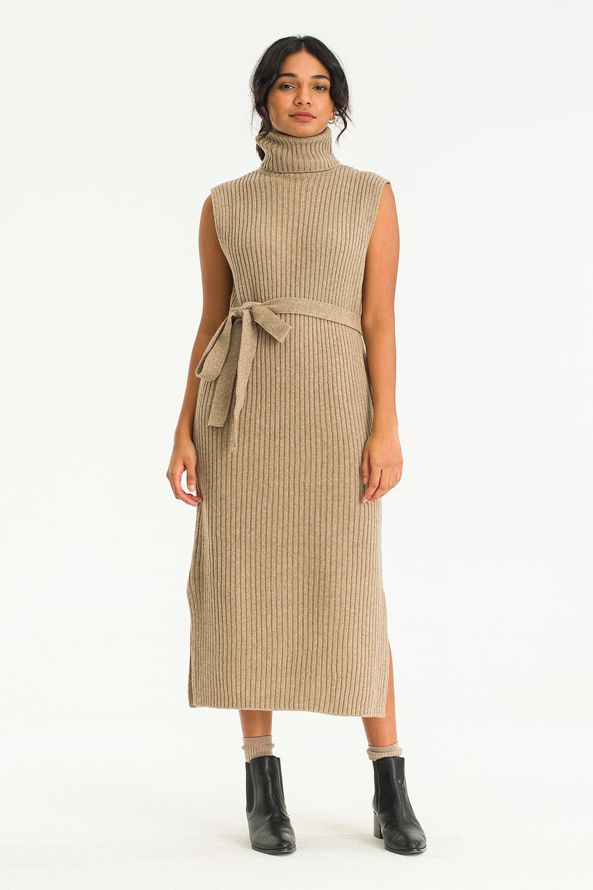 Akai Roll Neck Knit Dress, Beige