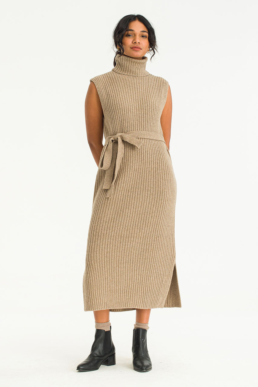 Akai Roll Neck Knit Dress, Beige