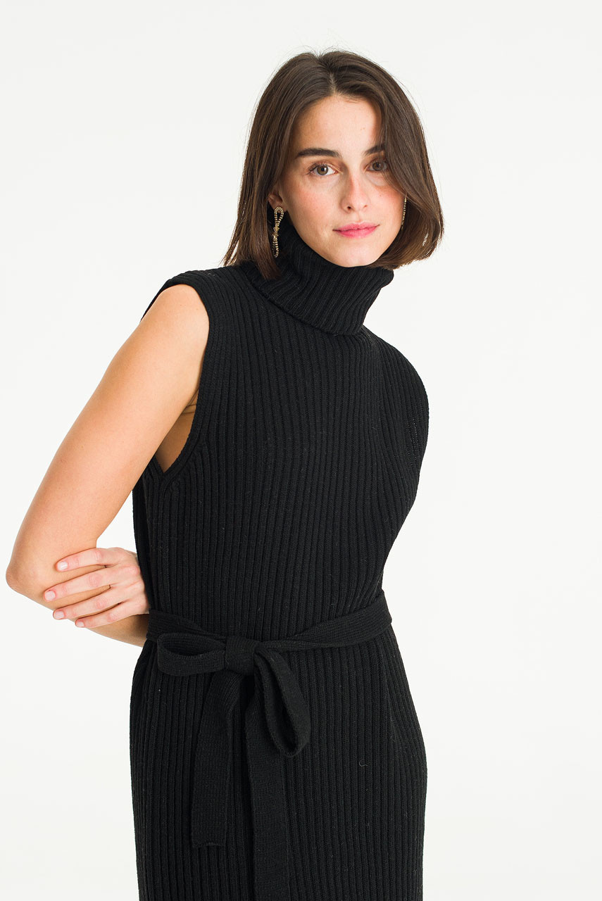 Akai Roll Neck Knit Dress, Black