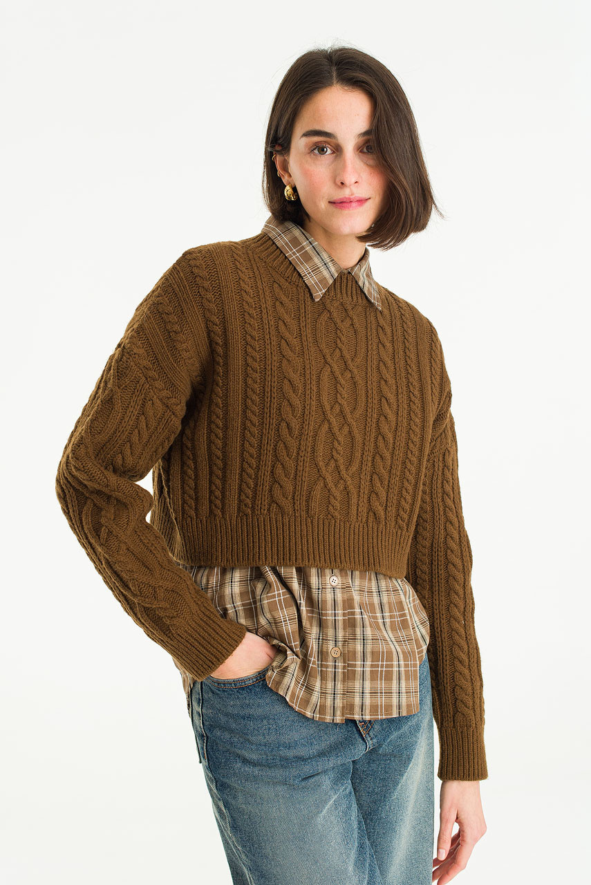 Himari Crop Cable Jumper, Brown