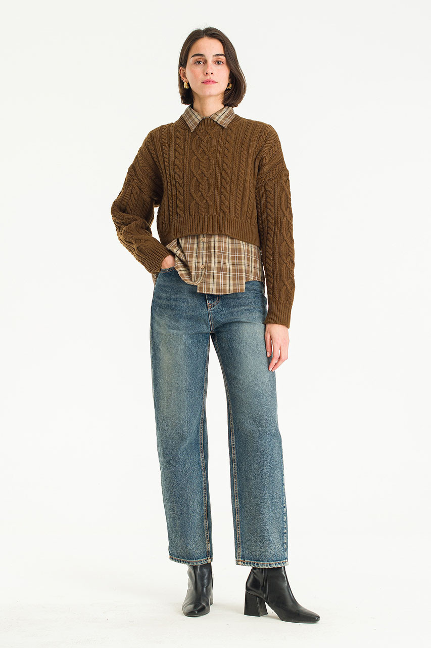 Himari Crop Cable Jumper, Brown