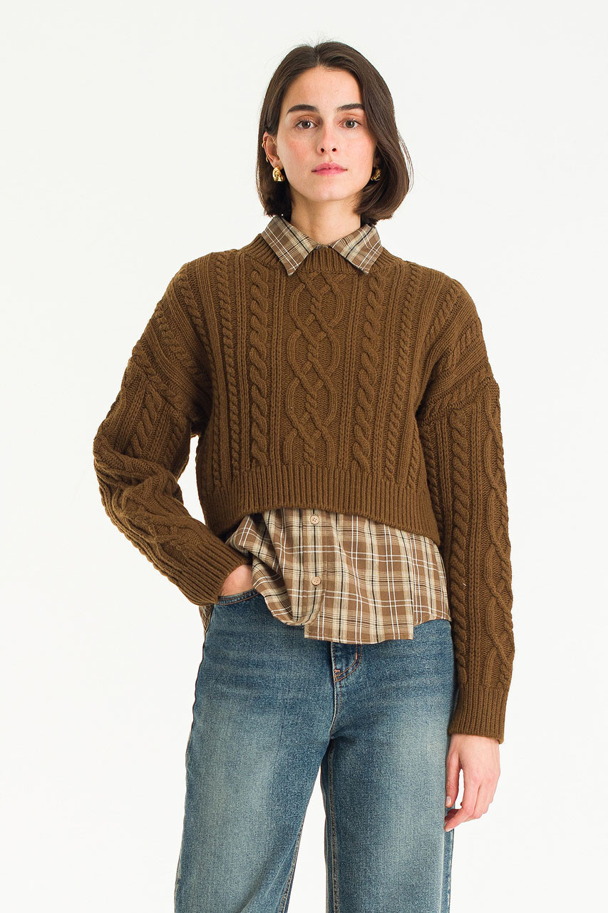 Himari Crop Cable Jumper, Brown