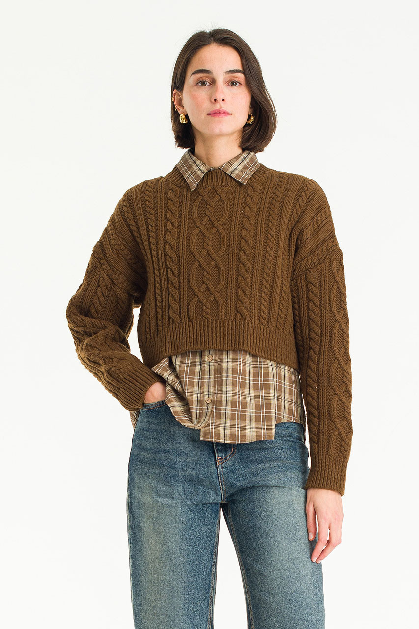 Himari Crop Cable Jumper, Brown