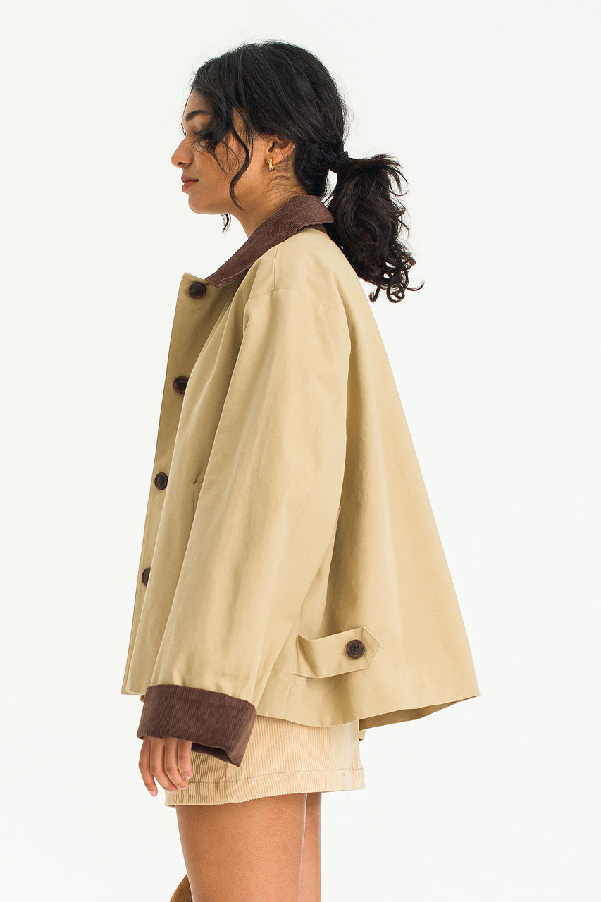Aya Contrast Collar Field Jacket, Beige