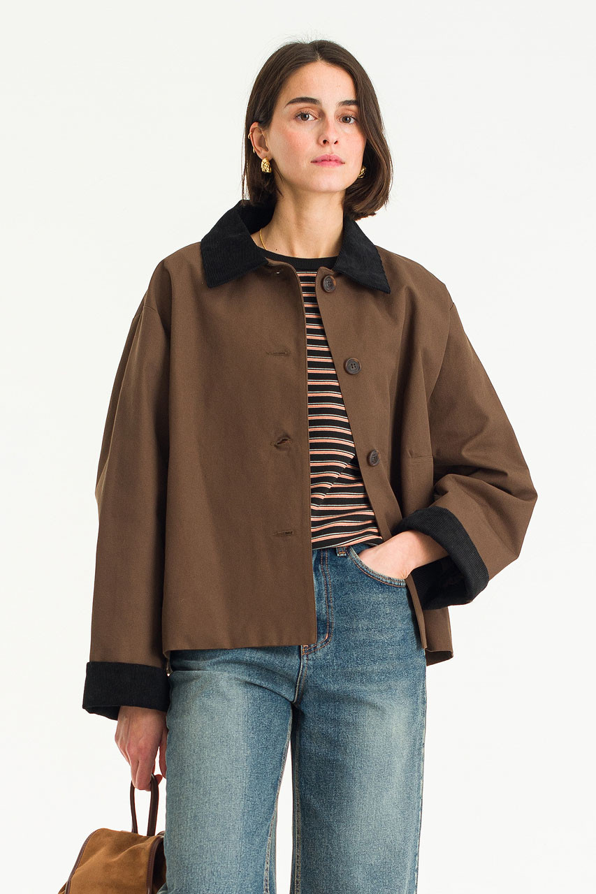 Aya Contrast Collar Field Jacket, Brown