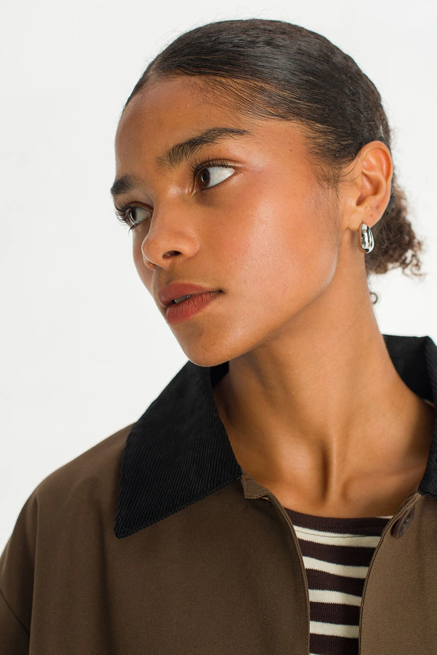 Aya Contrast Collar Field Jacket, Brown