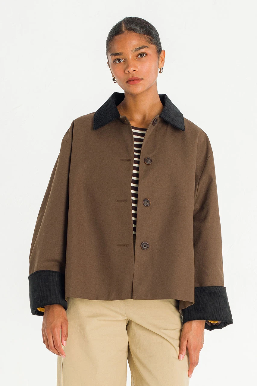 Aya Contrast Collar Field Jacket, Brown