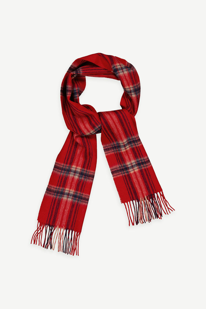 Momo Check Wool Scarf, Red