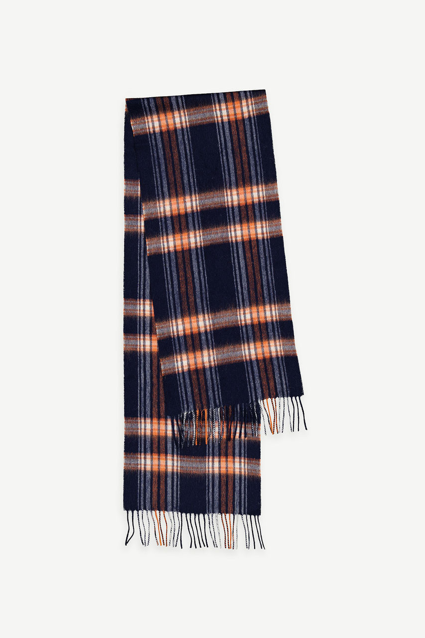Momo Check Wool Scarf, Navy
