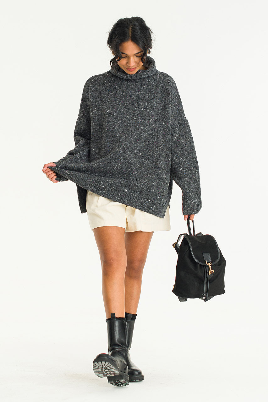 Oversize Boucle Roll Neck Jumper, Charcoal