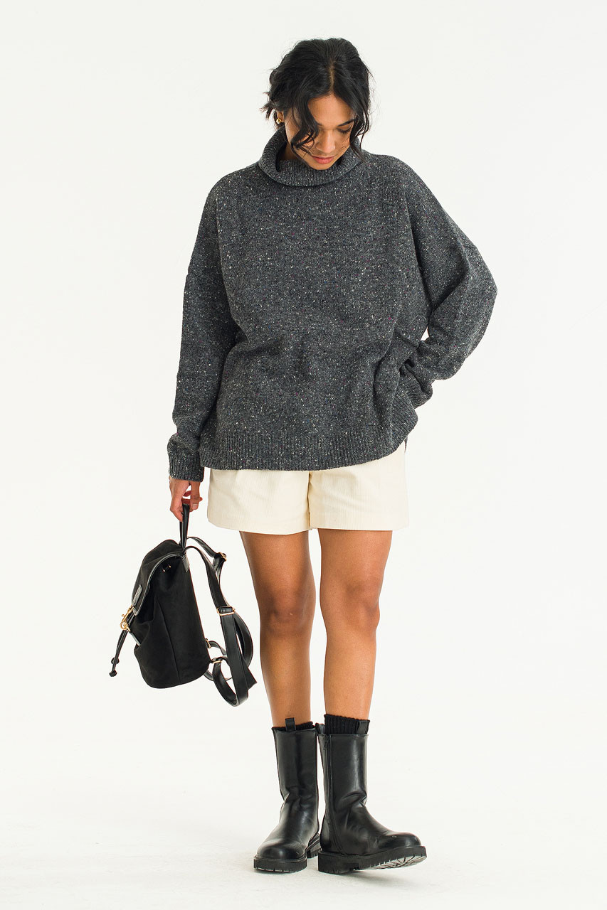 Oversize Boucle Roll Neck Jumper, Charcoal