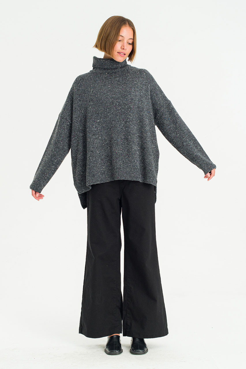 Oversize Boucle Roll Neck Jumper, Charcoal