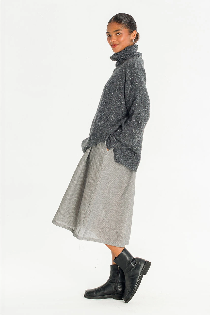 Oversize Boucle Roll Neck Jumper, Charcoal